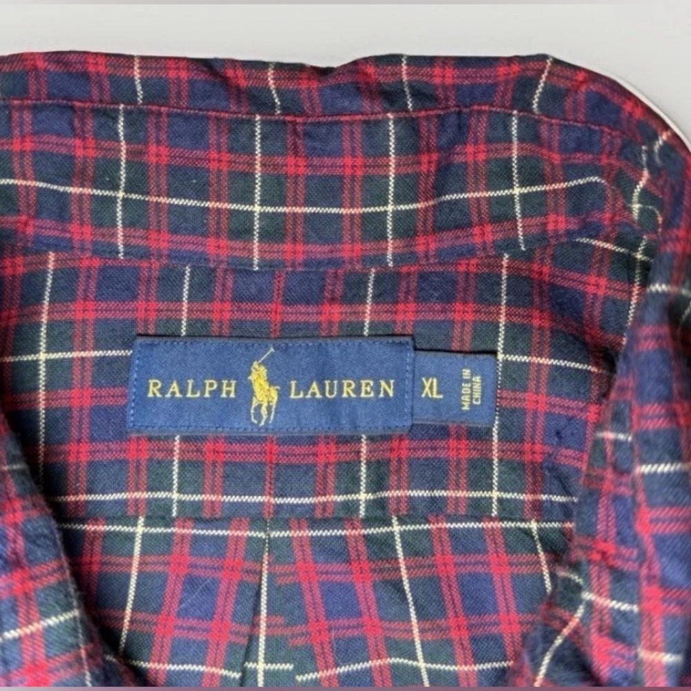 Ralph Lauren Maroon Navy Plaid Button Down Shirt XL Black Pony Polo - Picture 5 of 10